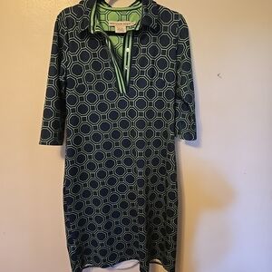 Gretchen Scott Stretch Shift Dress Octagon Navy Blue Green M